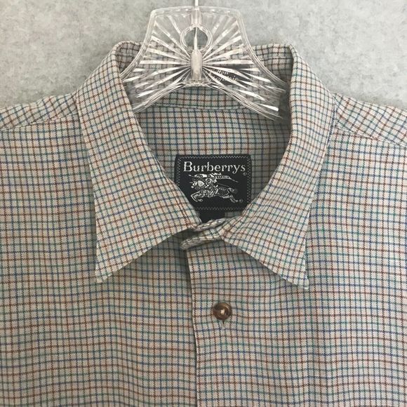 Burberry Shirt Mens Large Multicolor Check Button Up Long Sleeve Casual READ - Picture 2 of 9